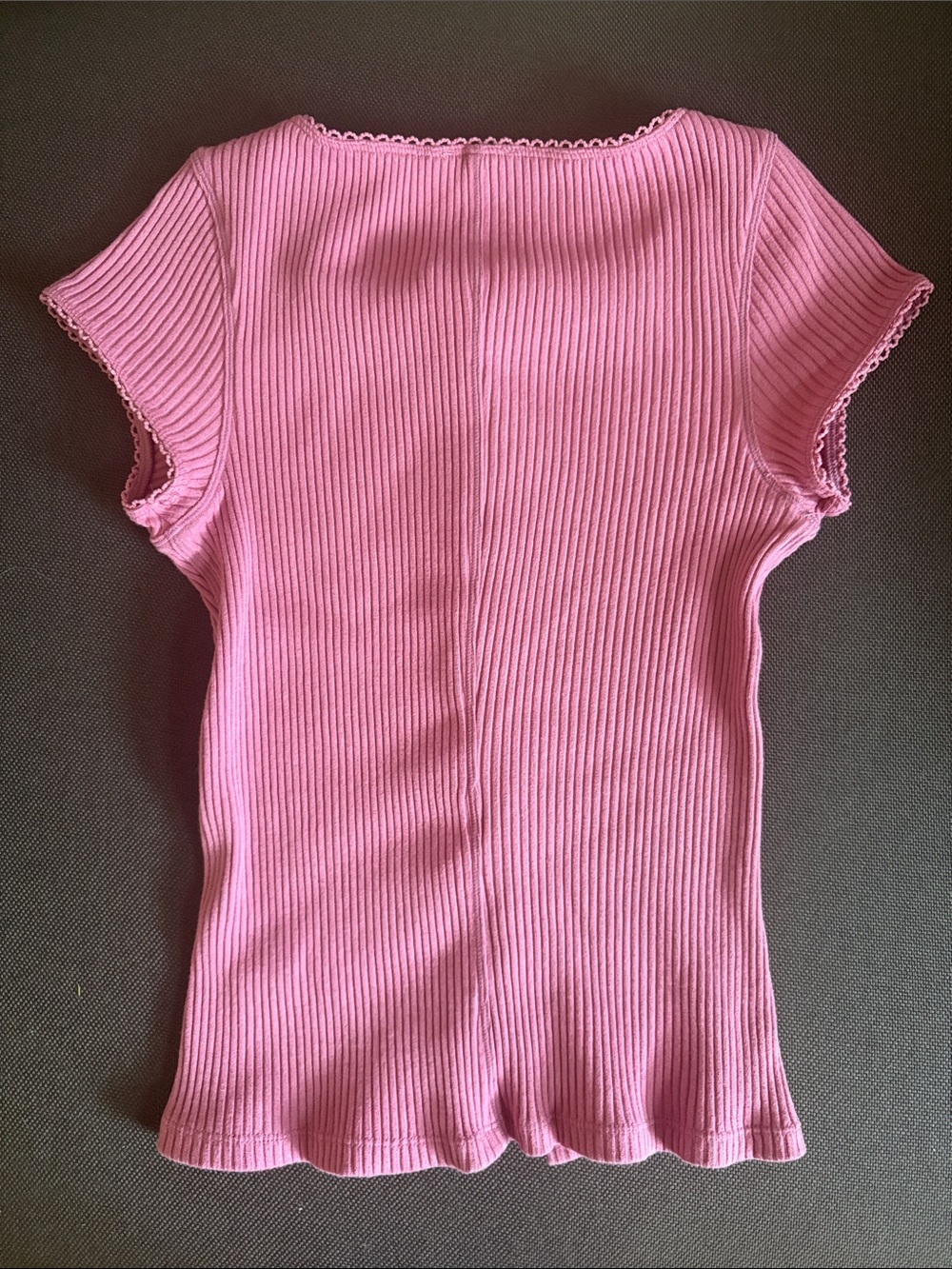 Free People Pink Ribbed Short-Sleeve Button-Front Top - Picture 3 of 3